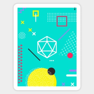 Retro Memphis Teal Polyhedral 20 Sided Dice Tabletop RPG Sticker